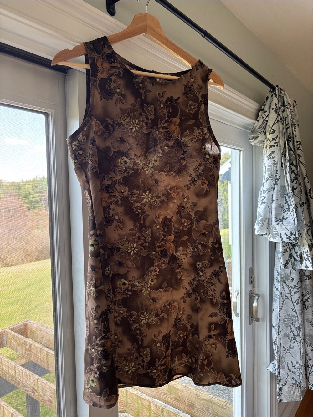 Vintage Brown Floral Sleeveless Shift Dress - Women's